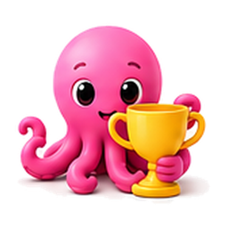 Tasktopus Maskottchen mit Pokal