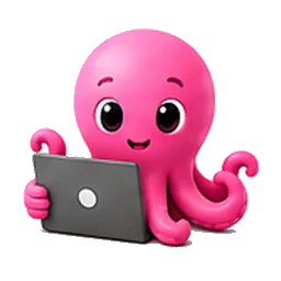 Tasktopus Maskottchen mit Laptop
